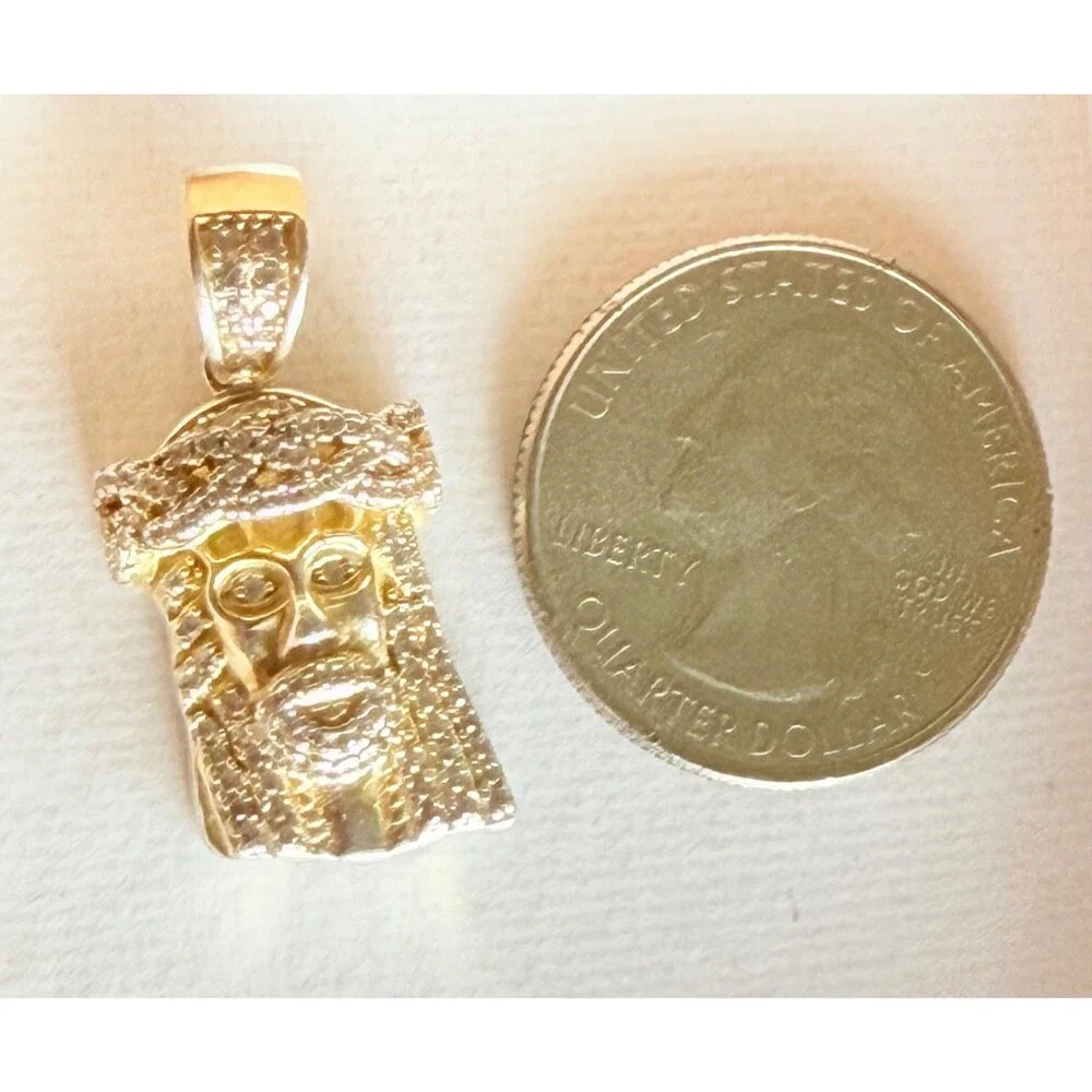 Sterling Silver 925 Jesus Crown of Thorns Gold Tone Pendant CZ Cubic Zirconia
